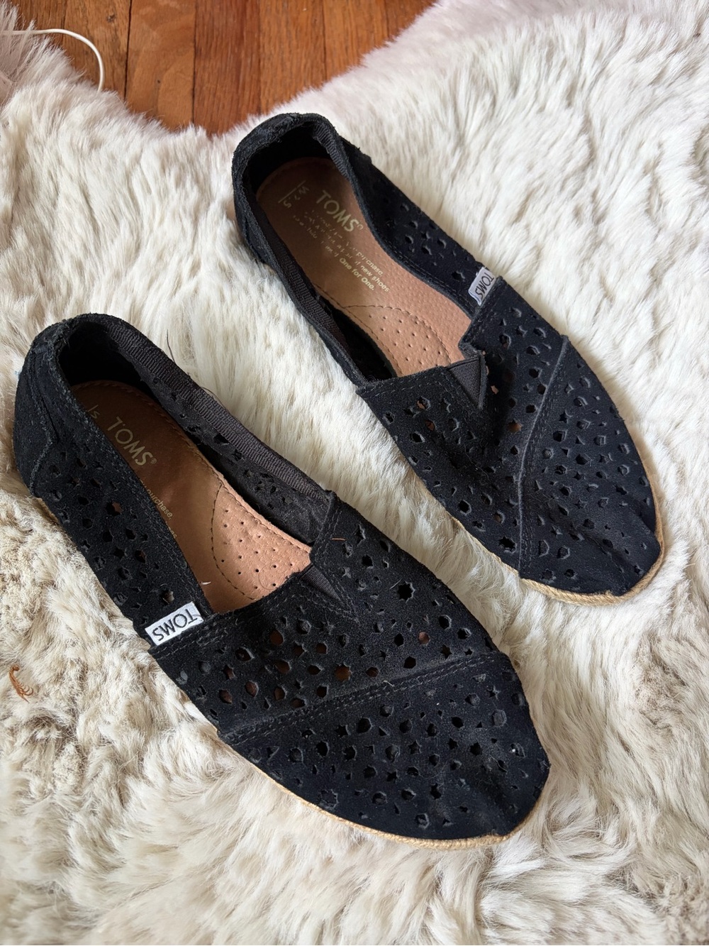 Toms Black Perforated Slip-On Espadrilles